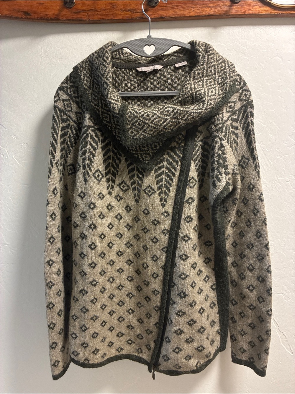 Royal Robbins Olive Green and Pale Gray Knit Sweater With Zipper Size Small